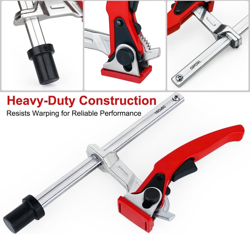 Cuidosful Bench Dog Clamp for 3/4" Dog Holes – Heavy Duty Quick-Ratchet Woodworking Clamp with Adjustable Pivot Jaw, 2PCS 19mm Non-Slip Bench Dogs, Fits MFT Tables and Workbenches - Image 3